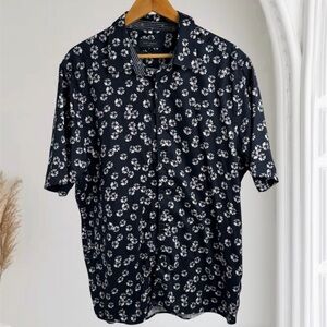 Ted Baker Dark Blue Floral Button Down Hawaiian Shirt